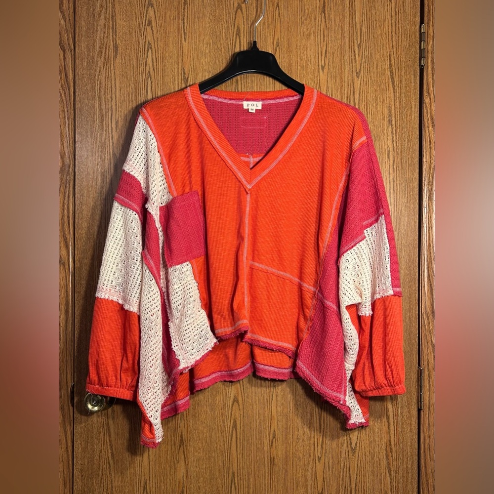Pol Lane Knit Patchwork Boho Top - image 1